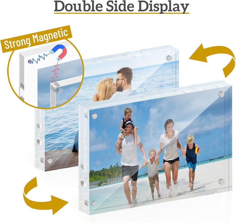 ATZYmolin 4x6 Acrylic Picture Frame 3 Pack, 20mm Thick Magnetic Double Sided Display 20% Thicker- Frameless Clear Transparent Photo Frame for Desktop/Tabletop, Self Standing with Microfiber Cloth - Image 3